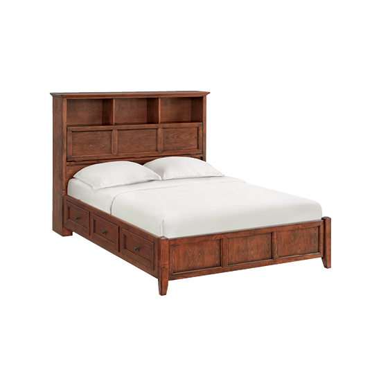 McKenzie Queen Classic Bookcase Storage Bed in glazed antique cherry finish