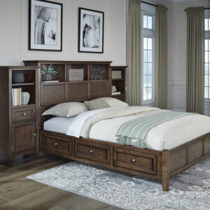 McKenzie Queen Classic Bookcase Storage Bed in java finish shown in bedroom set