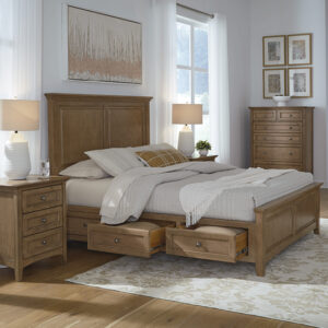 McKenzie Queen Premier Storage Bed in pecan finish shown in bedroom set