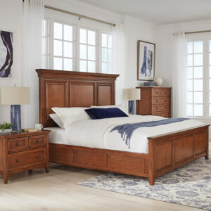 McKenzie Queen Grand Bed in glazed antique cherry finish shown in bedroom set